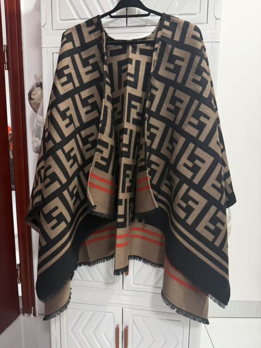 Fendi Black and Brown FF Logo Oversized Reversible Cape
